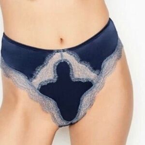 Navy Lace High-Cut Bikini Briefs - Women Intimates